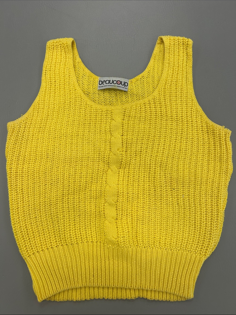 Vintage Bright Yellow Cable-Knit Tank Top
